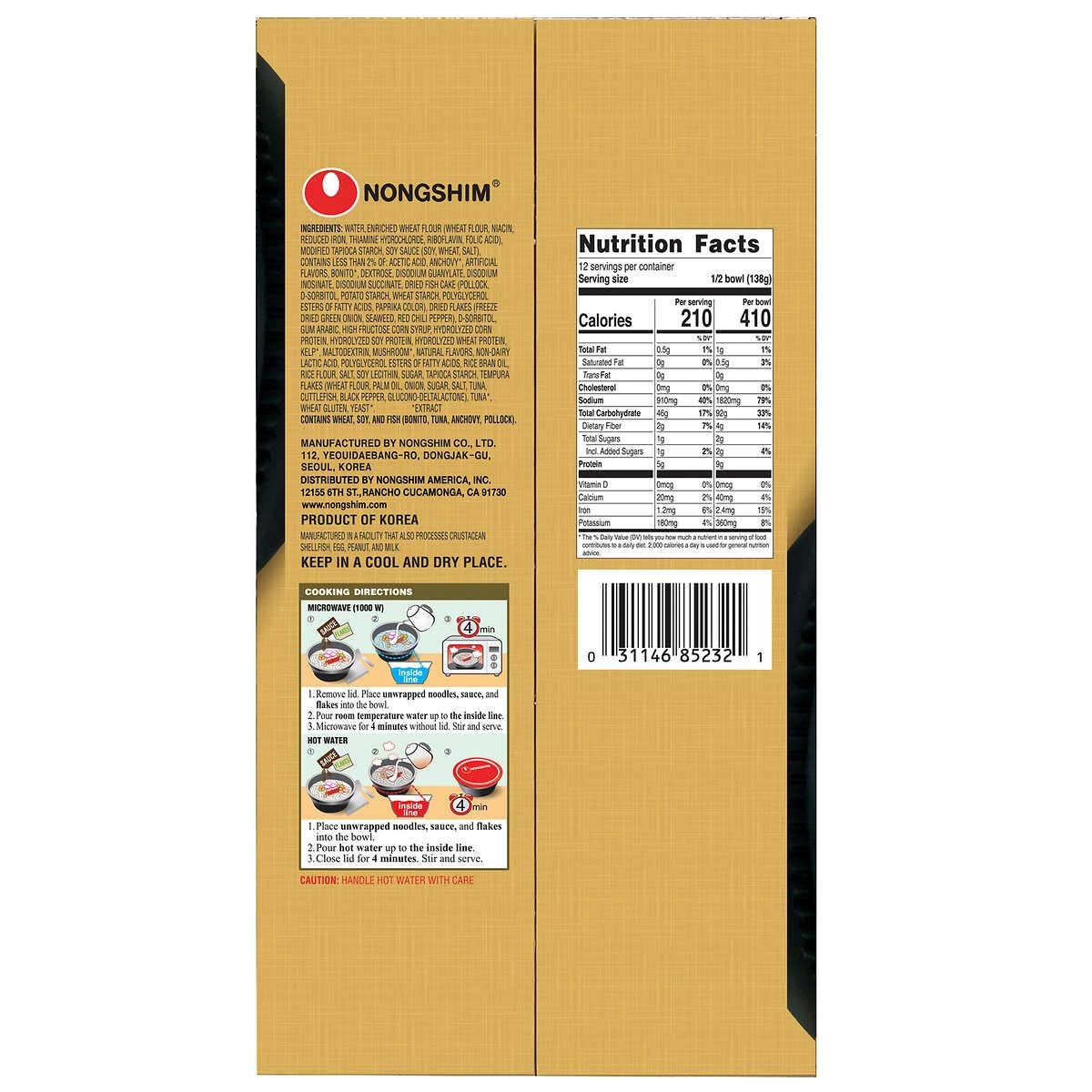 Nongshim Udon Noodle Soup Bowl, 6 Count I1460