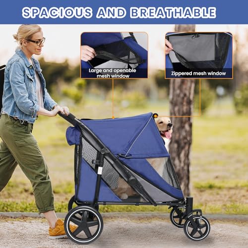 Dog Stroller for Large Dogs Up to 80 lbs, Foldable with Ramp, Navy Blue G161706