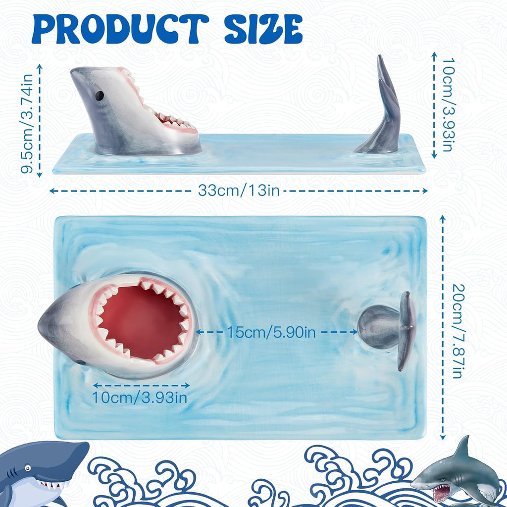 Shark Ceramic Sushi Plate with Soy Sauce Bowl and Chopstick Holder R75301