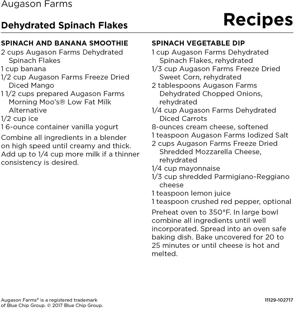 Augason Farms Dehydrated Spinach Flakes 8 oz A90755