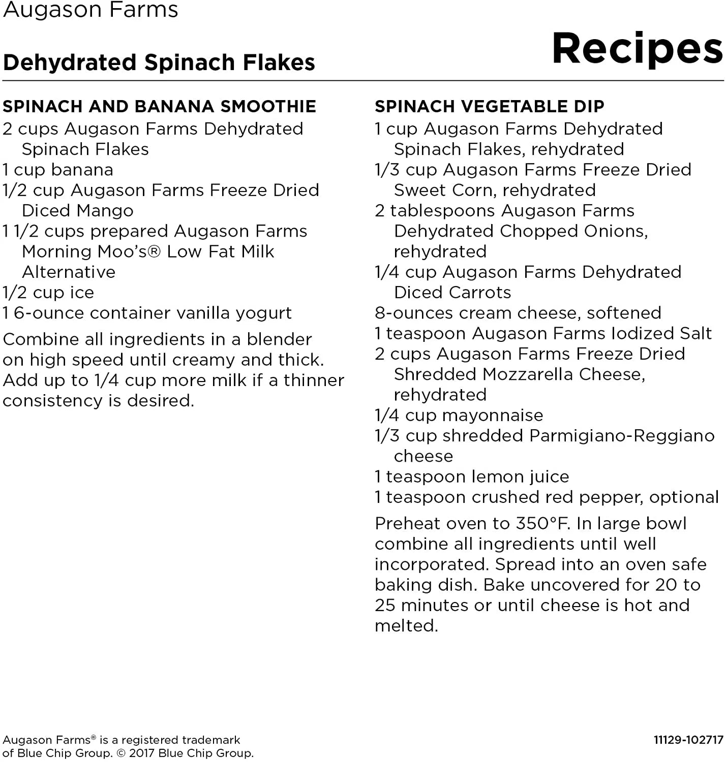 Augason Farms Dehydrated Spinach Flakes 8 oz A90755