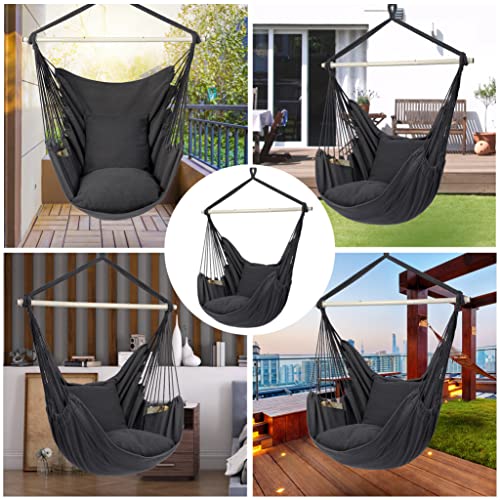 Y-STOP Hammock Chair Hanging Rope Swing with 2 Cushions, Beige I74503