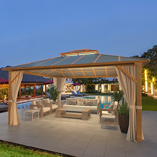 YOLENY 10' x 12' Hardtop Gazebo with Galvanized Steel Double Roof, Netting and Curtains Y84317