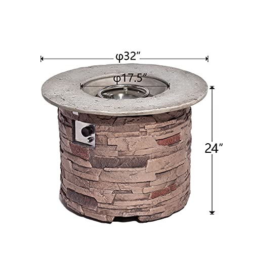 COSIEST Outdoor Propane Fire Pit Table 32-inch Round Concrete with Stainless Steel Burner G864943