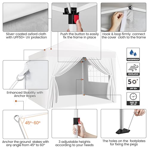 Yaheetech 10x10 Pop Up Canopy with 4 Removable Sidewalls, White F109731