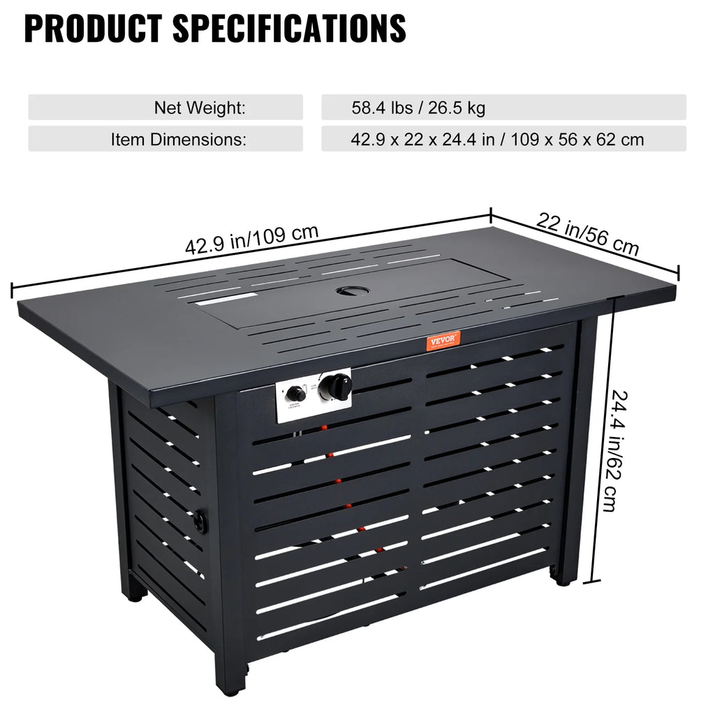 BENTISM 43" Outdoor Propane Gas Fire Pit Table with Glass Tabletop & Lid B2251