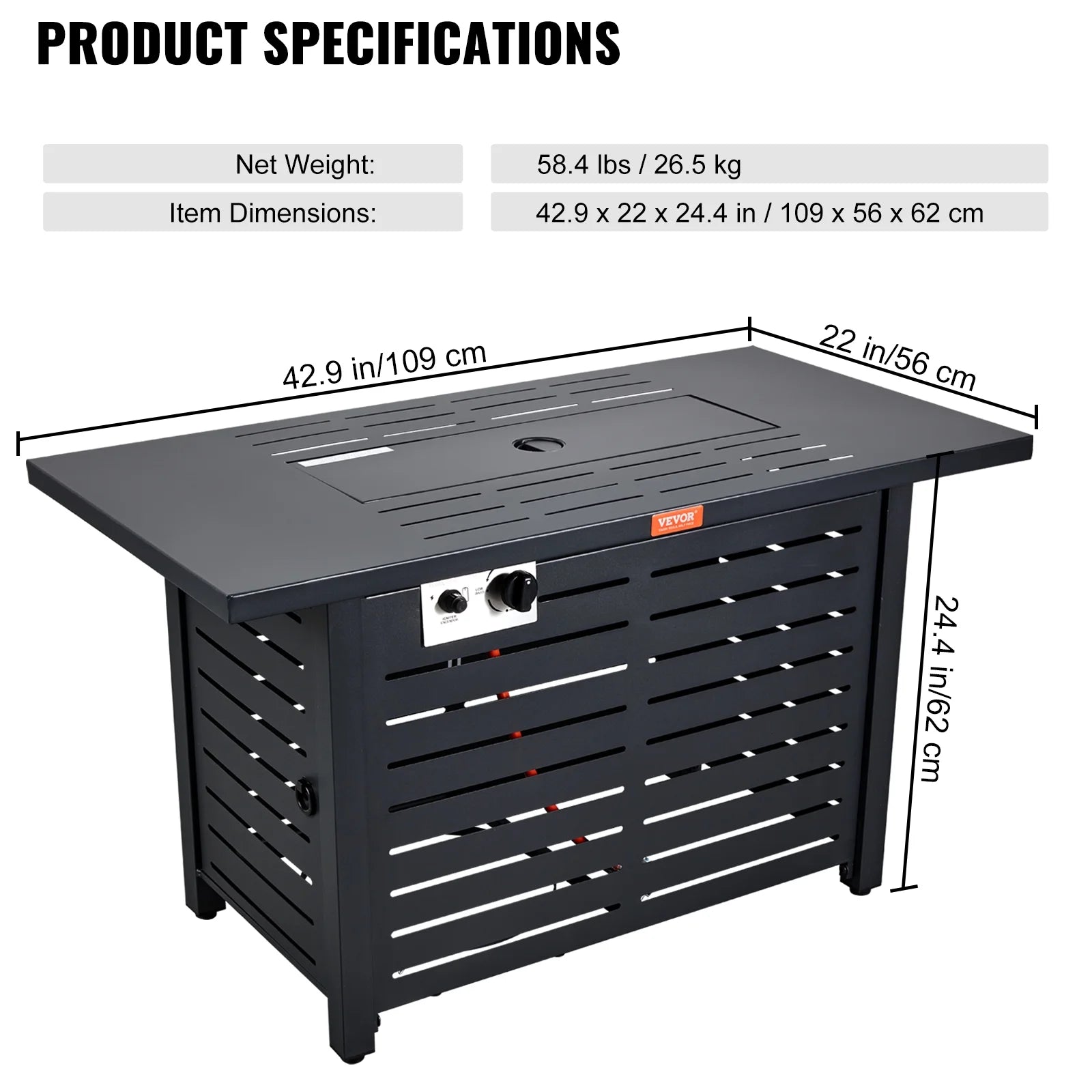 BENTISM 43" Outdoor Propane Gas Fire Pit Table with Glass Tabletop & Lid B2251