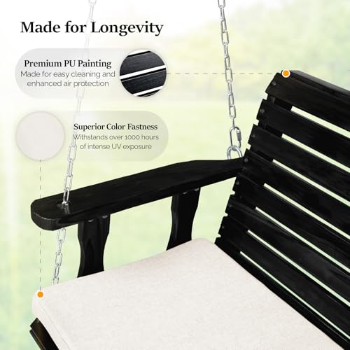 VINGLI Heavy Duty 880 LBS Patio Wooden Porch Swing with Extra Cushion, 5 FT Y211