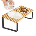 Sunhoo Ceramic Elevated Cat Bowls, Raised Puppy Dishes for Food and Water, Tilted Bamboo Stand for Anti Vomiting, Indoor 5.5 inch Wide Double Dish Orthopedic Anti-Vomiting (Wood color)