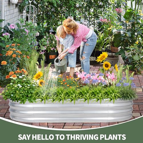 1MORE Galvanized Raised Garden Bed 4x2x1.4ft Metal Planter Box Outdoor D509