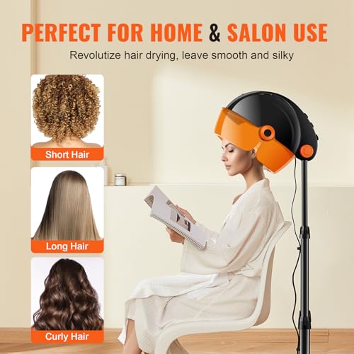 VEVOR Hooded Hair Dryer with Variable Speed, Temperature, and Timer H50563