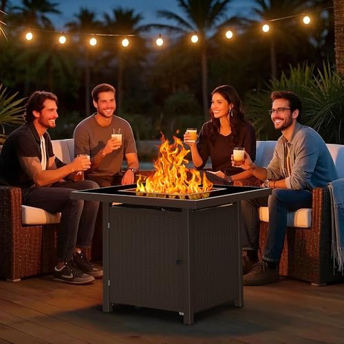 BALI OUTDOORS 50000 BTU Propane Fire Pit Table, 30 in Square Outdoor Firepit U6462