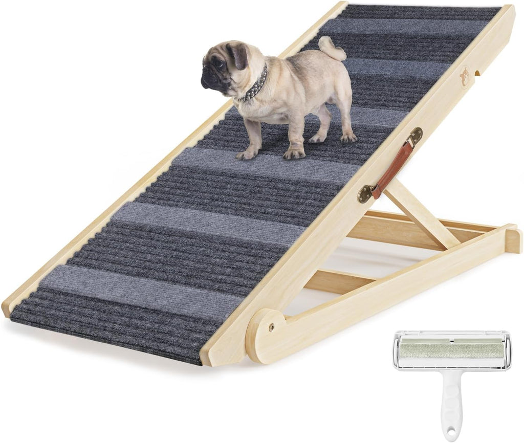 Dog Ramp for Bed, Folding Wooden Pet Ramp for Small Large Dogs Cats, 7 Adjustable Height from 10.8" to 26.6", Portable Stable Dog Pet Steps for Car Couch High Bed, Supports Up to 200lbs