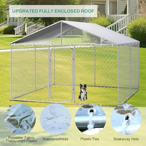 LEISU Outdoor Dog Kennel with Roof, Heavy Duty Chain Link Pet Playpen, 8 x 8 FT P8955