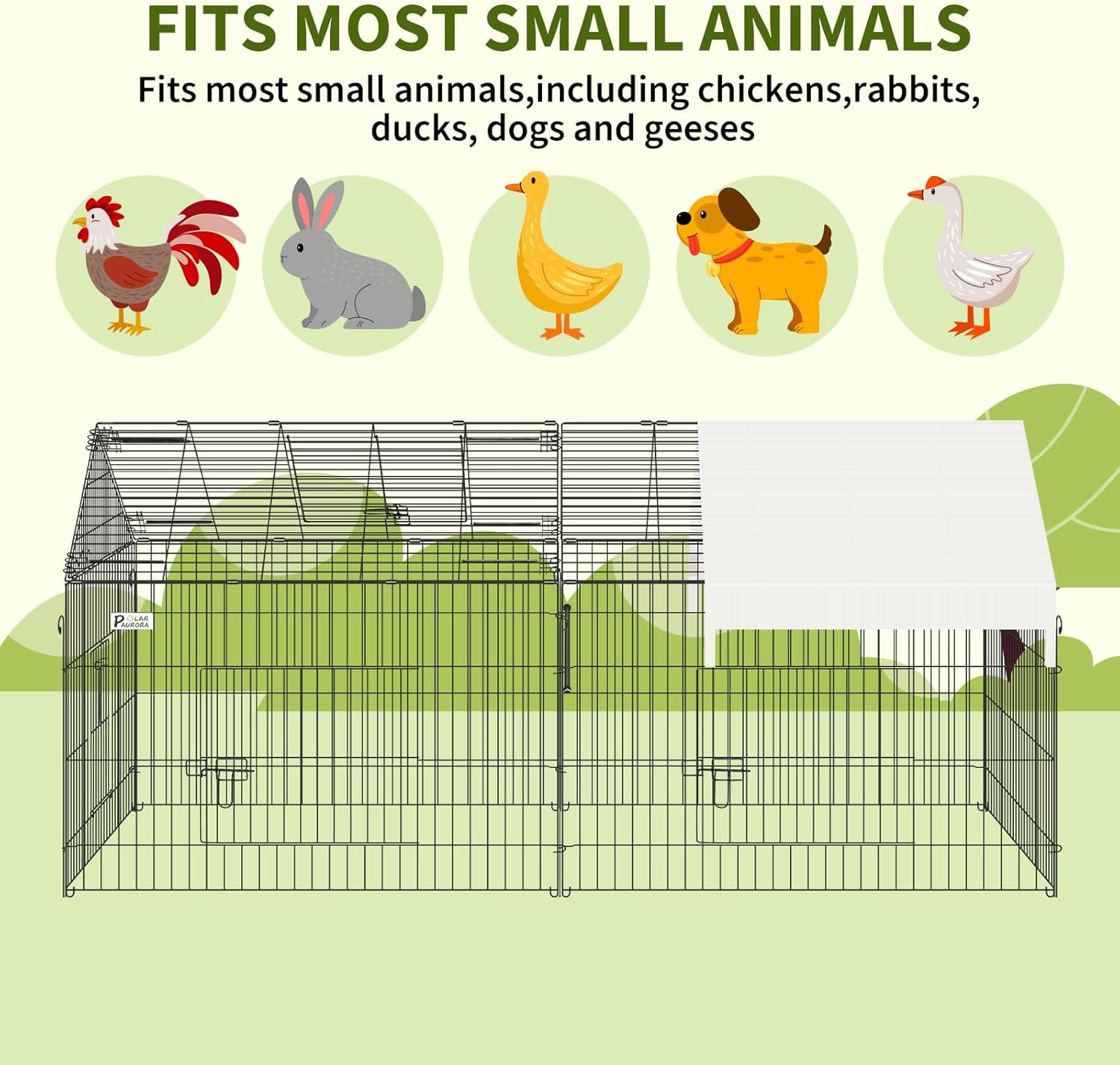 Polar Aurora Chicken Coop 87"x41" Metal Chicken Run Cage with Cover for Outdoor Yard B636