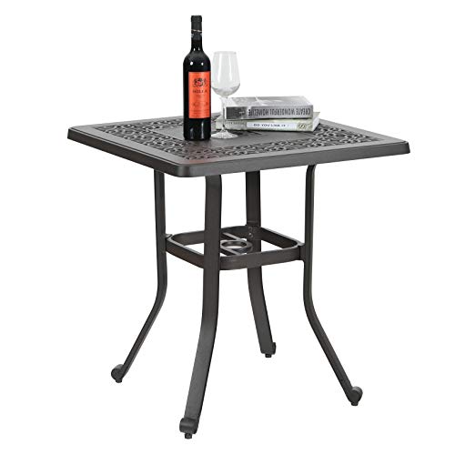 PHI VILLA Cast Aluminum Rectangular Patio Dining Tables for 6 Person, 64" x 37" Engraved Cast-Top Aluminum Table with 2.3" Umbrella Hole, Lawn Garden Tables for All Weather