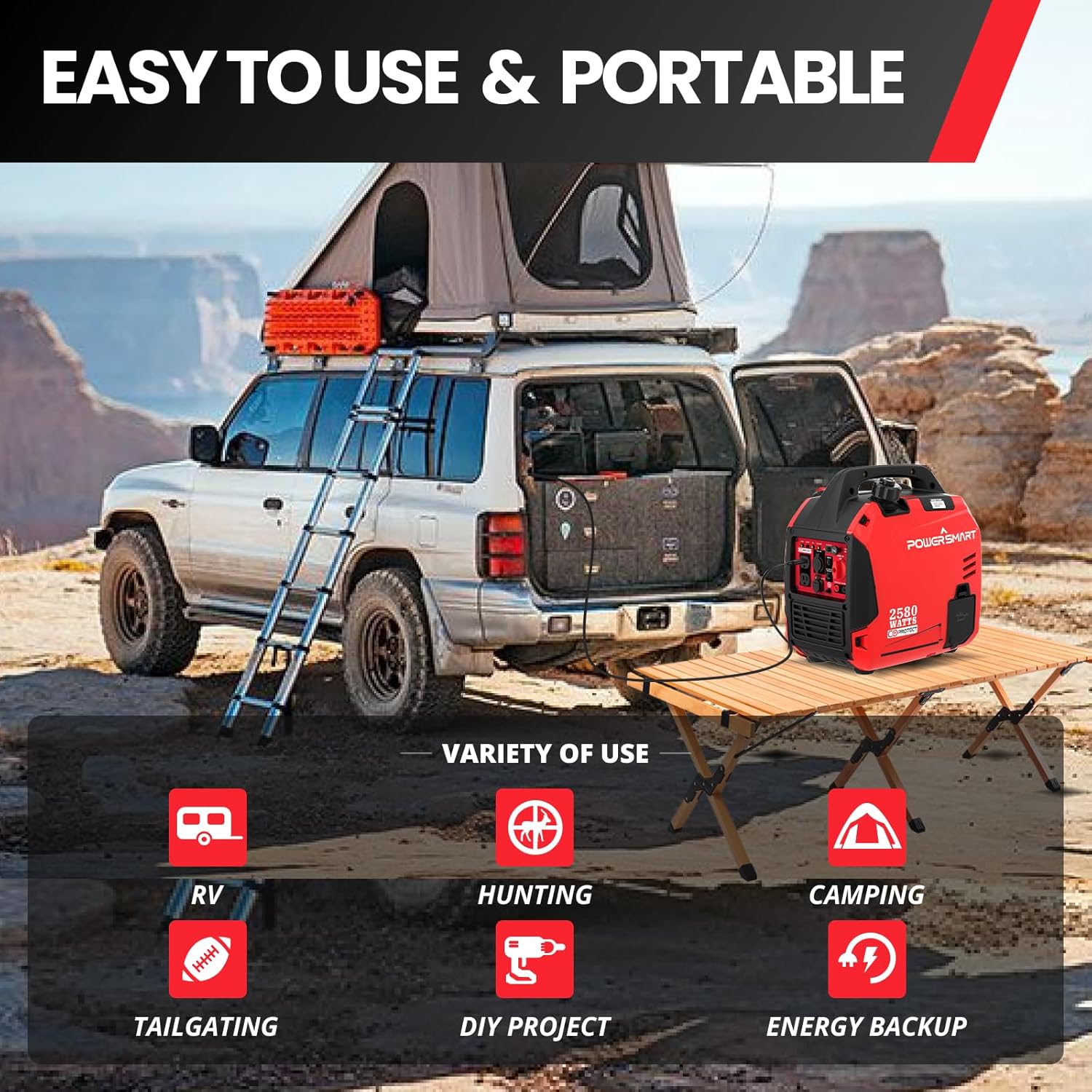 PowerSmart 2580-Watt Portable Inverter Generator for Camping & Home Backup M74072