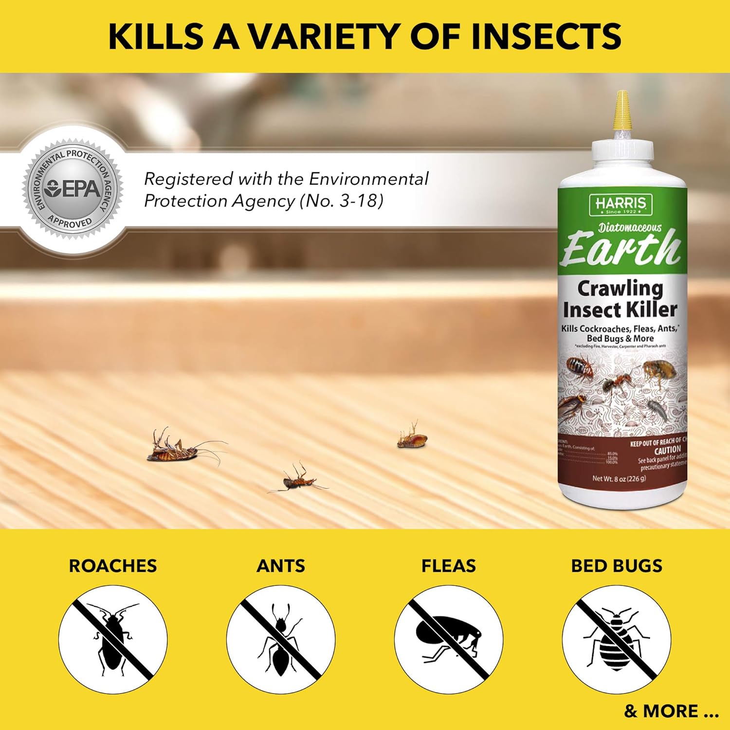 Harris Diatomaceous Earth Crawling Insect Killer, 8oz X745