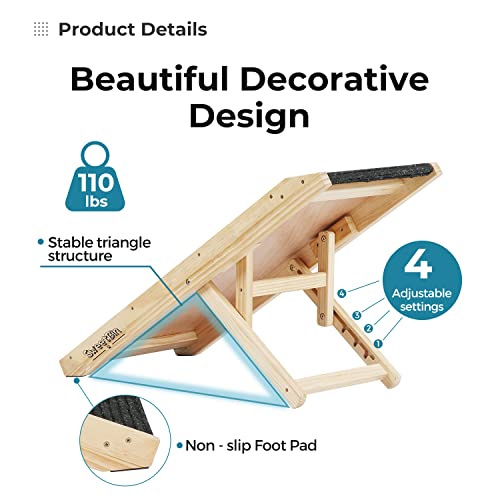 Wooden Folding Pet Ramp for Small to Medium Dogs and Cats, 4-Level Adjustable, Non-Slip Carpet Surface H230