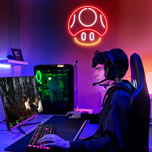 Kavaas Gaming Neon Sign Mushroom Wall Decor for Game Room, Red K6405