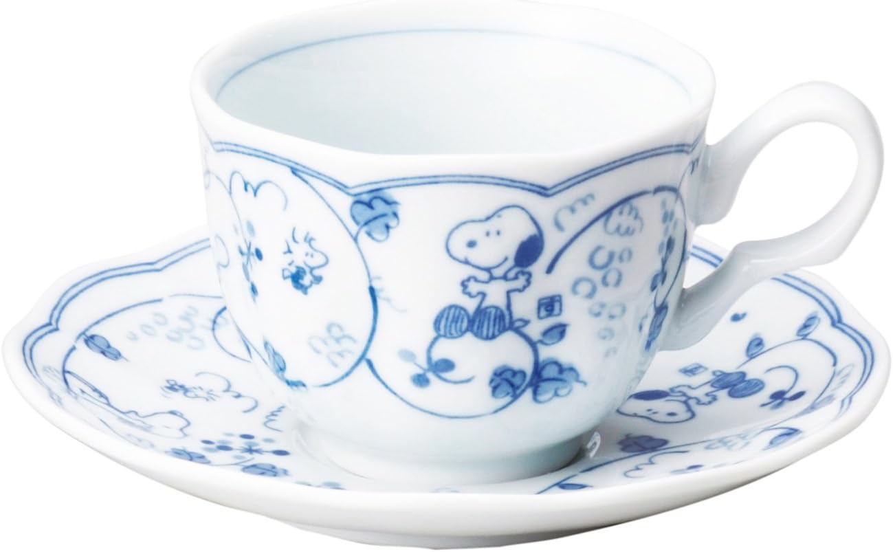 Snoopy Peanuts Blue and White Kanesho Pottery Tea Cup and Saucer Set 630738