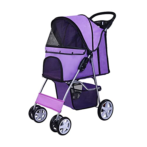Pet Stroller, 4 Wheels Multifunction Dog Cat Stroller, Folding Portable Travel Stroller with Detachable Carrier, Suitable for Medium Small Dogs Cats