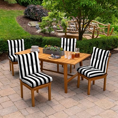 Arden Outdoor Plush Tufted Dining Chair Cushion, 21 x 40, Black Cabana Stripe I23003