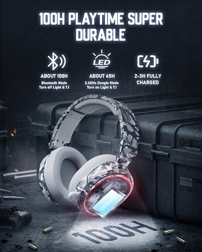 Wireless Gaming Headset 7.1 Surround Sound Bluetooth for PC PS5 PS4 Mac Switch G754169