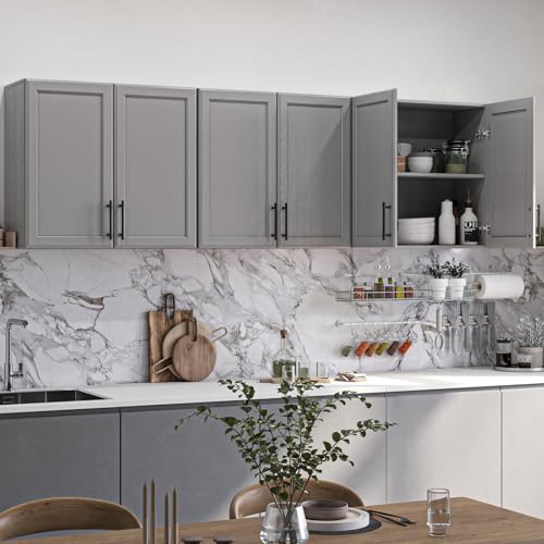 Wall Storage Cabinet with Two Shaker Doors and Shelf, Grey, 24"W, 2 Pcs N34755