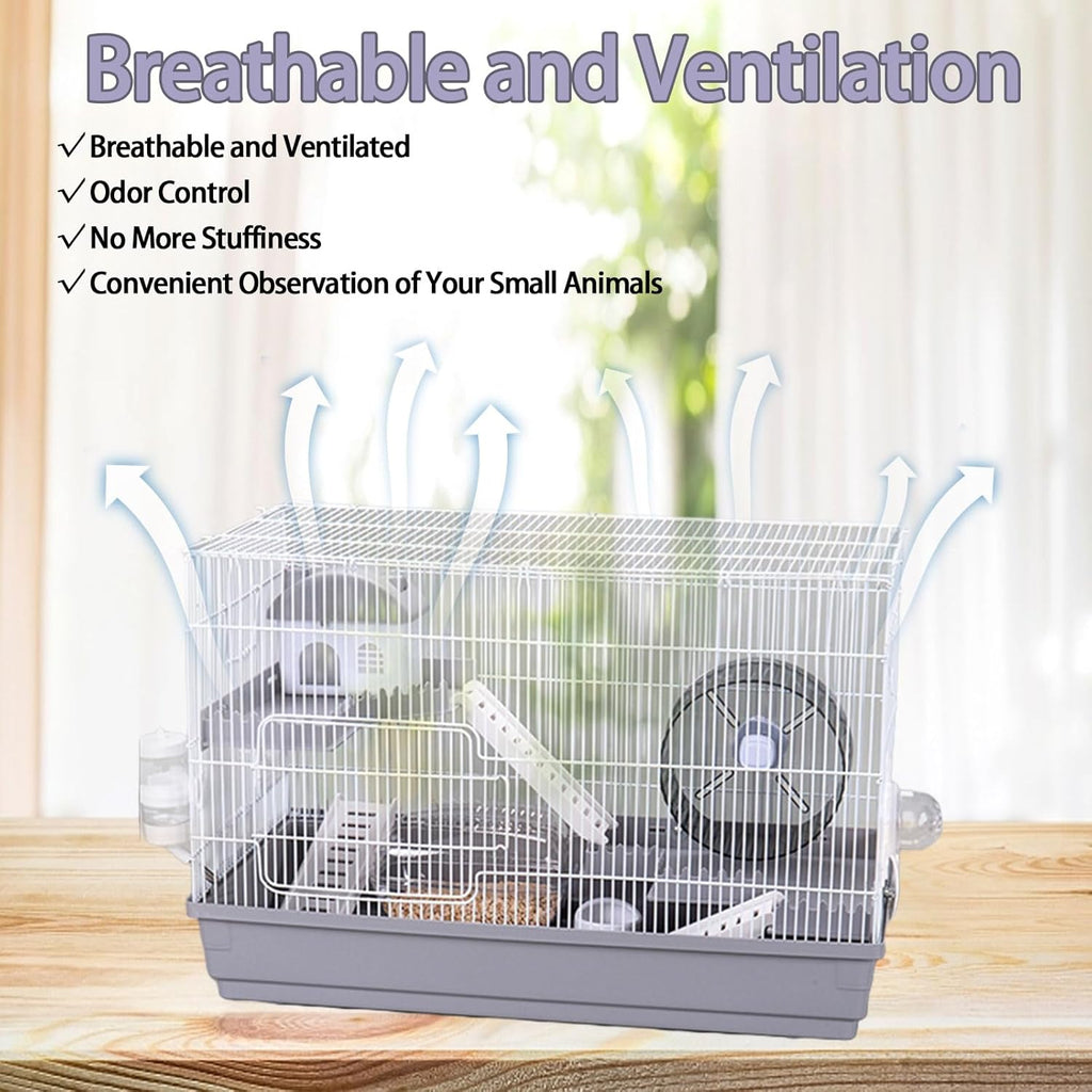 kathson Hamster Cage with Accessories, 3-Level, Grey E233111