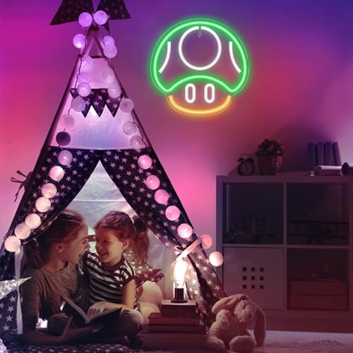 Kavaas Gaming Neon Sign Mushroom Wall Decor for Game Room, Red K6405