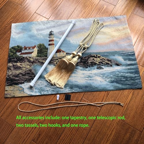 Vintage Nature Tapestry Wall Hanging with Telescopic Rod & Tassels I9744