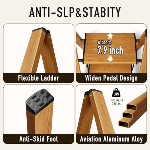 2 Step Lightweight Aluminum Folding Ladder with Anti-Slip Pedals, 330 lbs Capacity D5199