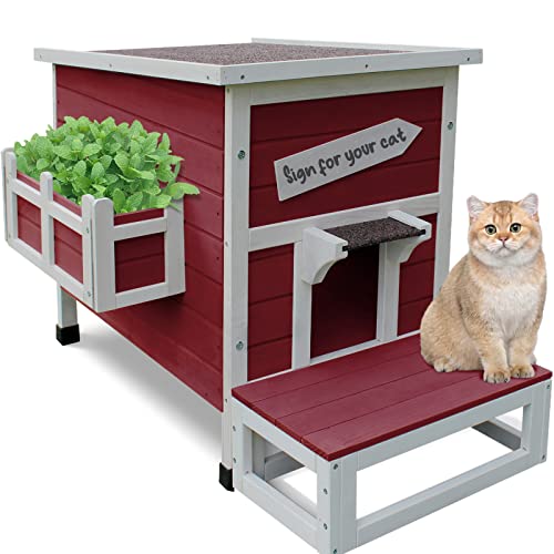 Rockever Outdoor Cat House, Large Wooden Weatherproof Shelter with Escape Door Z2462