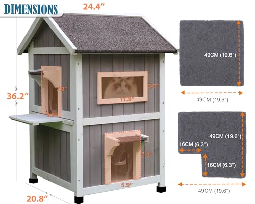 Rockever Outdoor Cat House, Large Wooden Weatherproof Shelter with Escape Door Z2462
