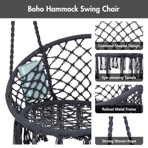 ANOW Macrame Hammock Chair with Stand, Heavy Duty, Max 400 Lbs, Natural D6144