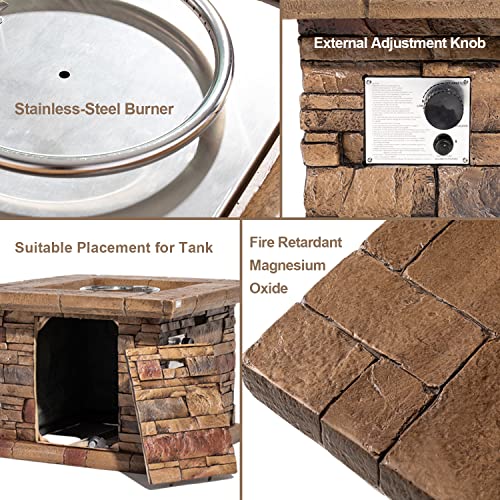 COSIEST Outdoor Propane Fire Pit Table 32-inch Round Concrete with Stainless Steel Burner G864943