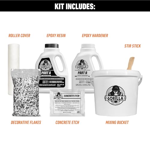 Gorilla Epoxy Garage Floor Coating Kit, 1-Car, High Gloss Gray, 275 sq ft T928