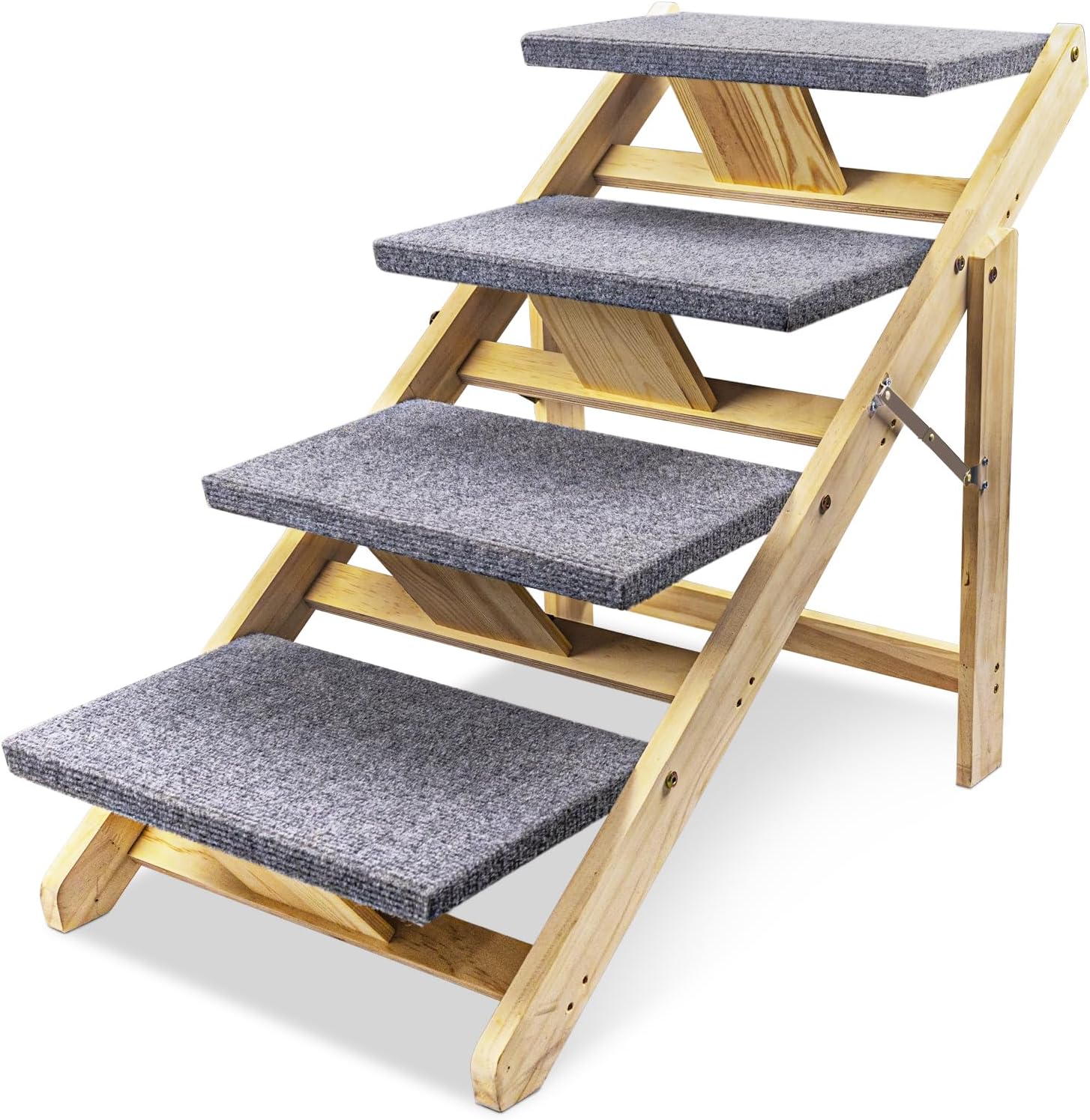 Wood Pet Stairs/Pet Steps 2-in-1 Foldable Wood Dog Stairs & Ramp with Non-Slip Pads, Dogs Steps for High Bed Car Portable Dog/Cat Ladder Up to 110 Pounds