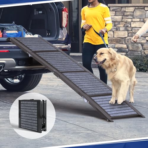 PENSUN Dog Ramp for Car, 67" Foldable Pet Ramp with Non-Slip Rug Surface, Lightweight and Portable Truck Ramp Stairs for Medium & Large Dogs Up to 250LBS Enter Cars, SUVs & Trucks (67" L x 17" W)