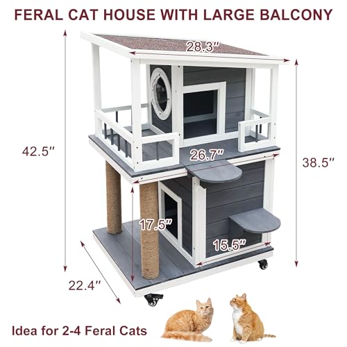 Rockever Outdoor Cat House, Large Wooden Weatherproof Shelter with Escape Door Z2462