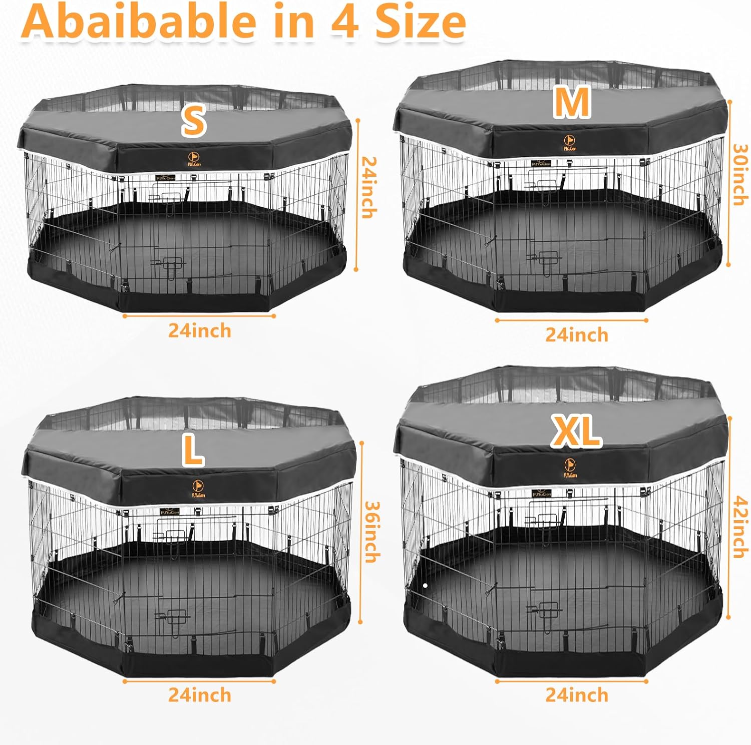 PJYuCien 24" x 36" Foldable Metal Pet Playpen with Door, Bottom Pad R637