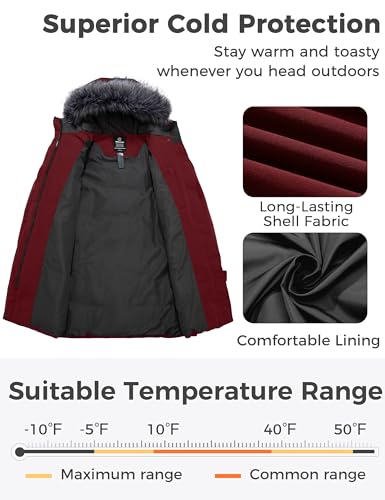 WANTDO Women's Long Quilted Puffer Jacket with Faux Fur Hood L57625