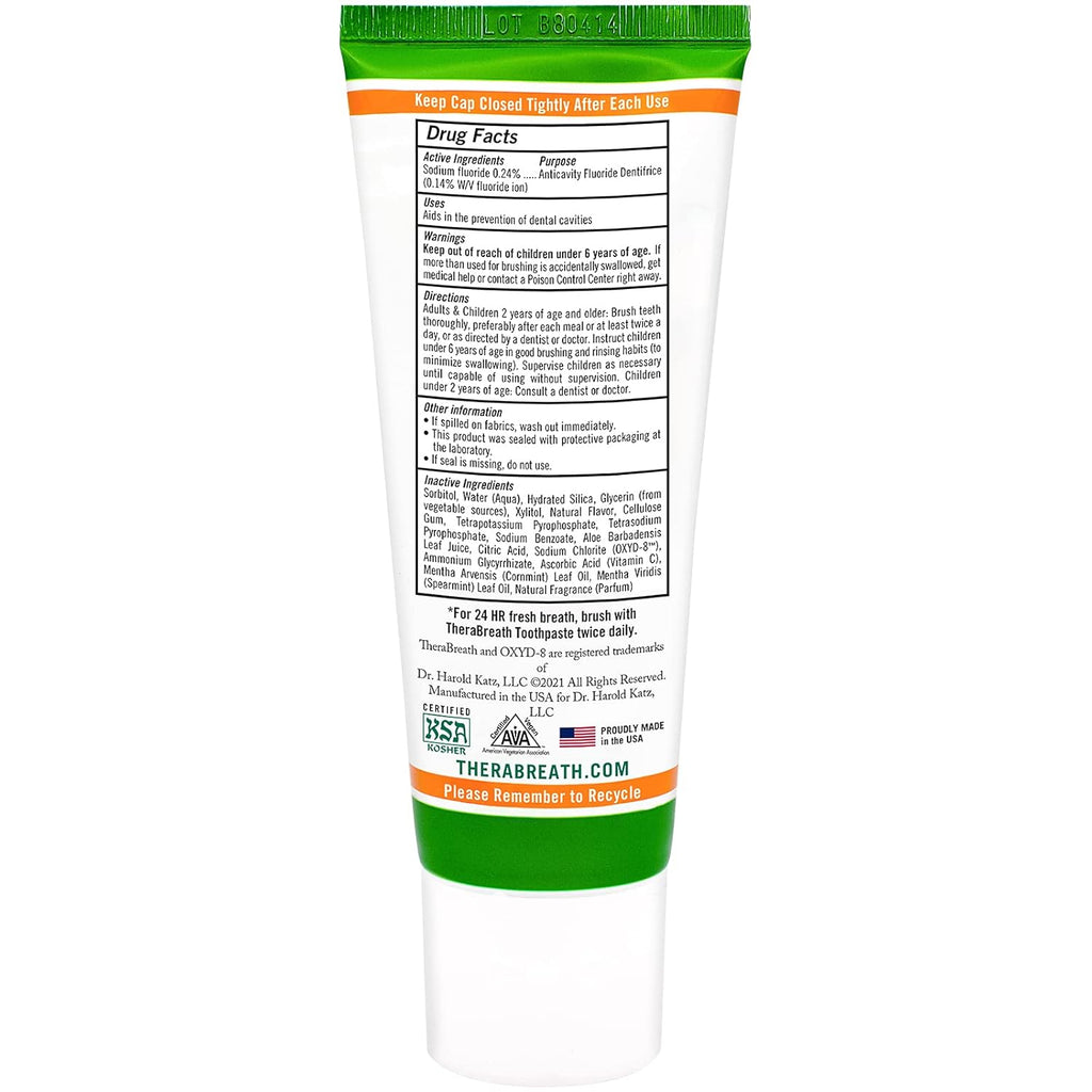 TheraBreath Fresh Breath Toothpaste, Mild Mint, 4 Ounce (Pack of 2) W94293