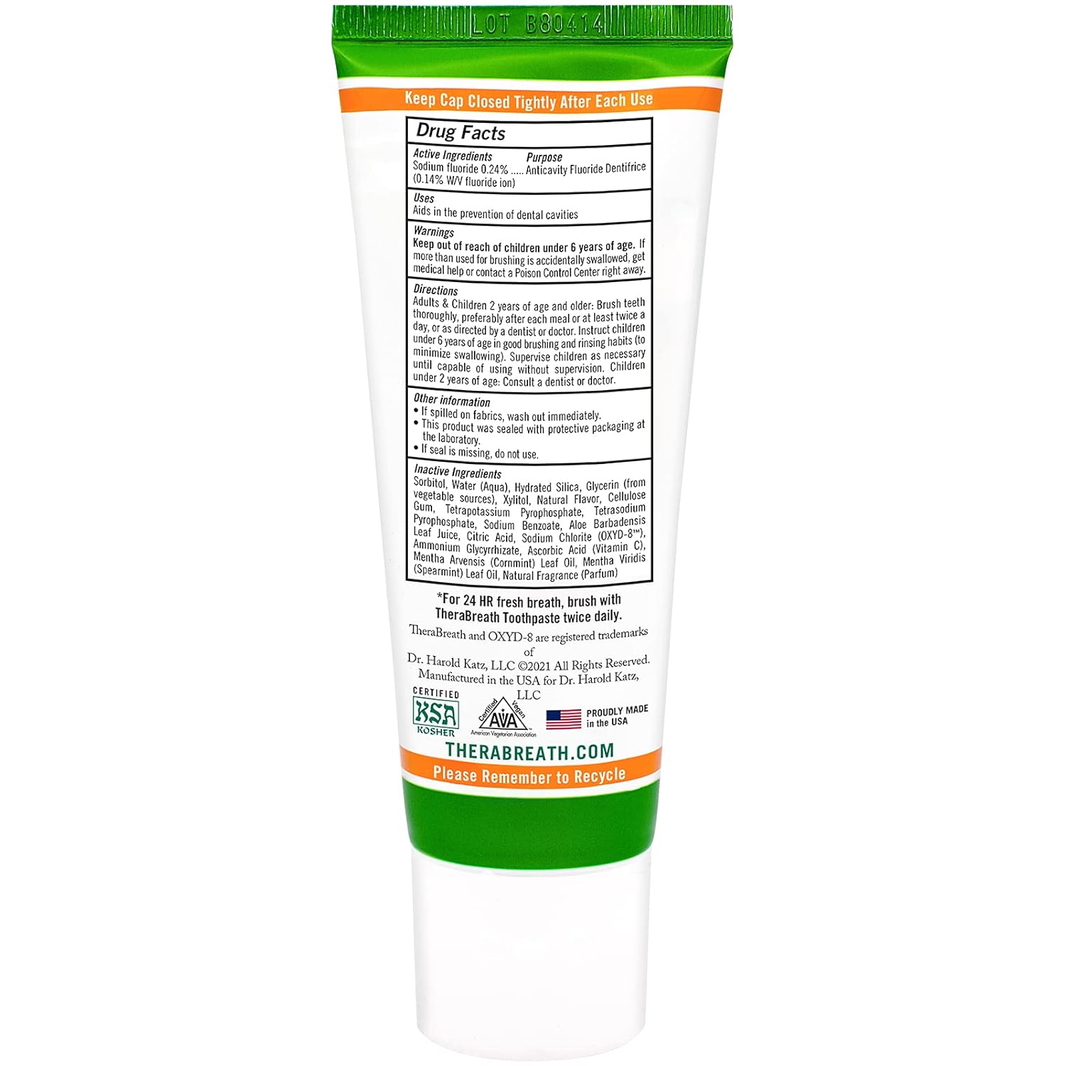 TheraBreath Fresh Breath Toothpaste, Mild Mint, 4 Ounce (Pack of 2) W94293