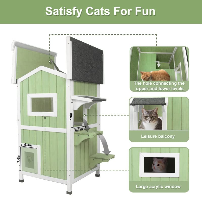 Outdoor Cat Shelter Weatherproof Two Story Wooden Feral Cat House with Openable Roof V6308