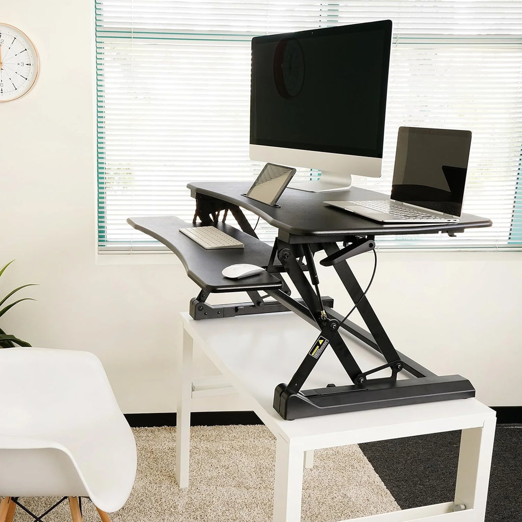 Standing Desk Converter 35 Inches - Height Adjustable Sit Stand Desk Riser for Dual Monitors, Black L322093