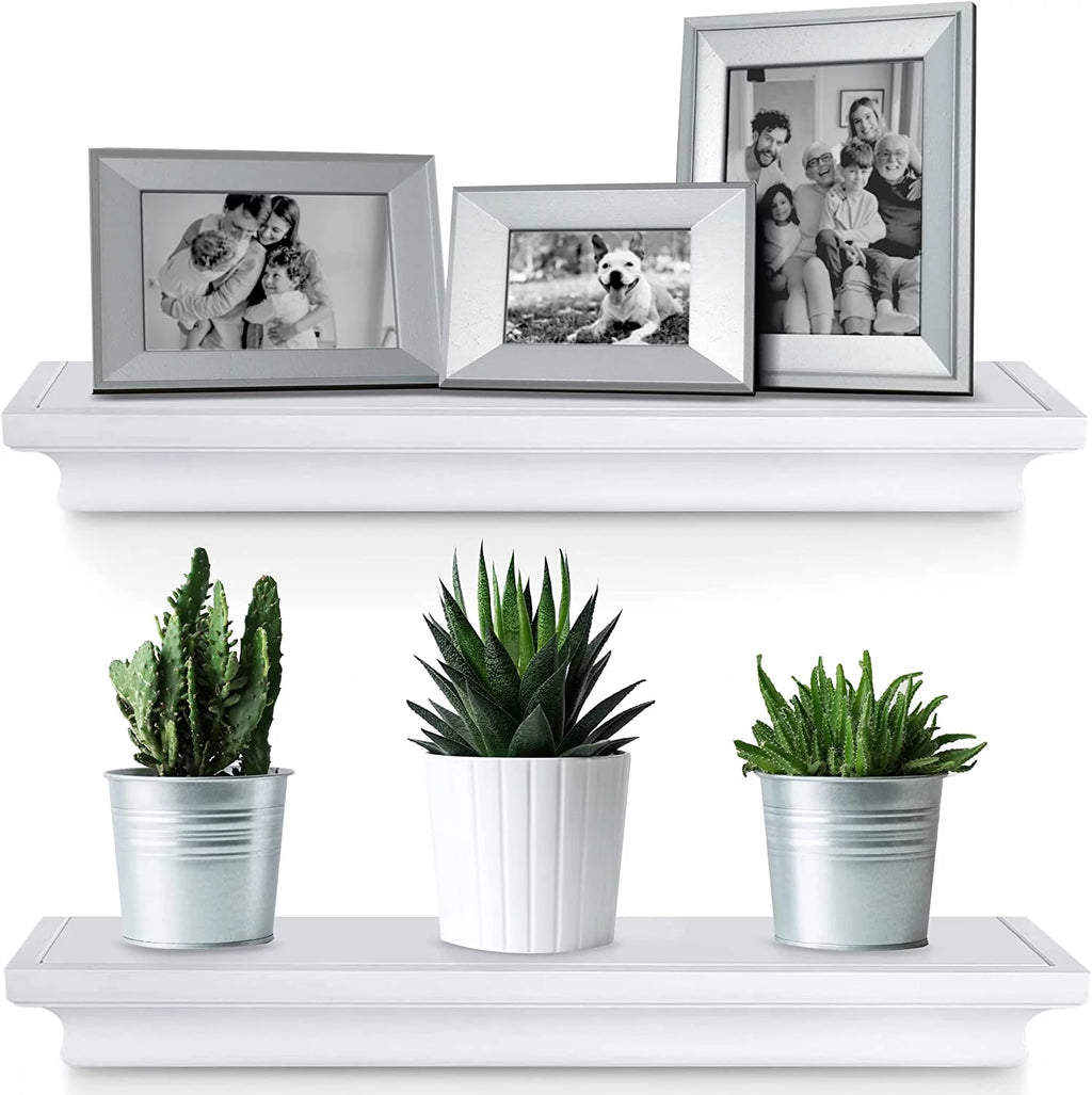 Set of 2 Halter 3 lb Floating Wall Shelves for Bedroom, Bathroom, Living Room, and Kitchen - White Wood Wall Storage