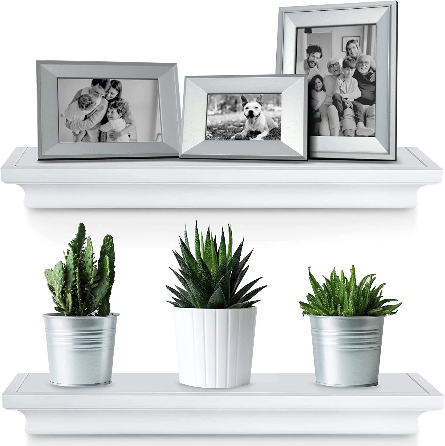 Set of 2 Halter 3 lb Floating Wall Shelves for Bedroom, Bathroom, Living Room, and Kitchen - White Wood Wall Storage