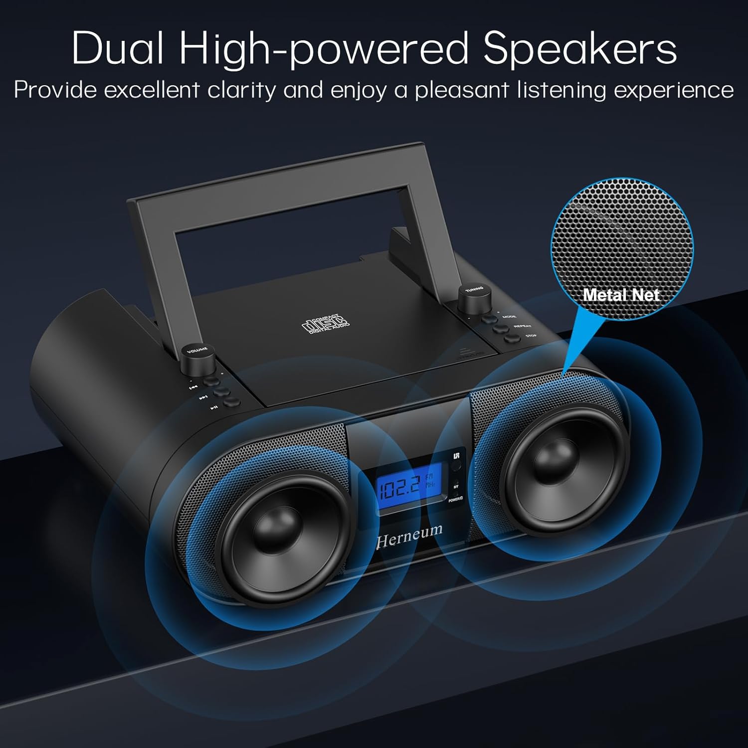 Portable CD Player Boombox with Bluetooth, FM Radio, and Remote Control C68366